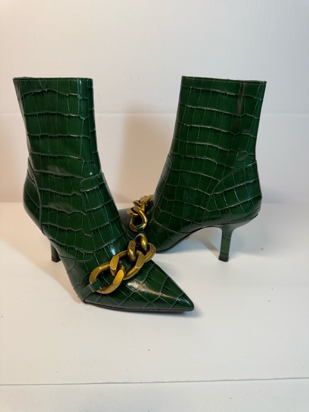 MICHAEL Michael Kors Green Croc Chain Pointed Toe Booties 8